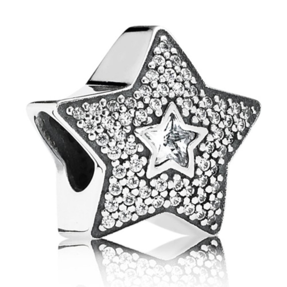Pandora Silver Charm with Clear Crystals Wishing Star” ~ Discontinued